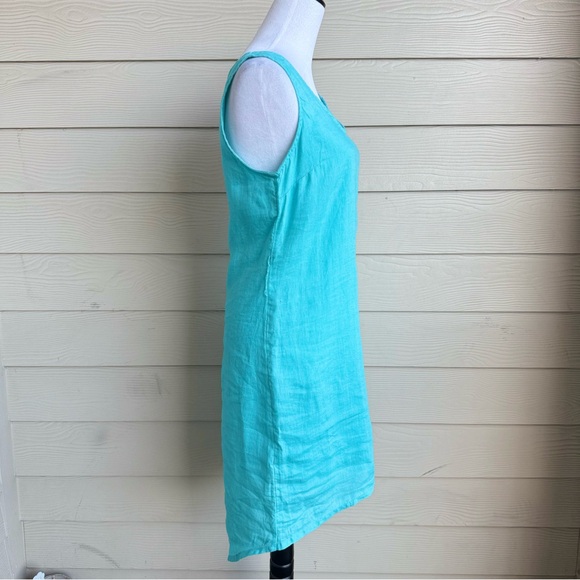 Cynthia Rowley Linen Shift Dress Turquoise Sleeveless Size 6 - Picture 3 of 9